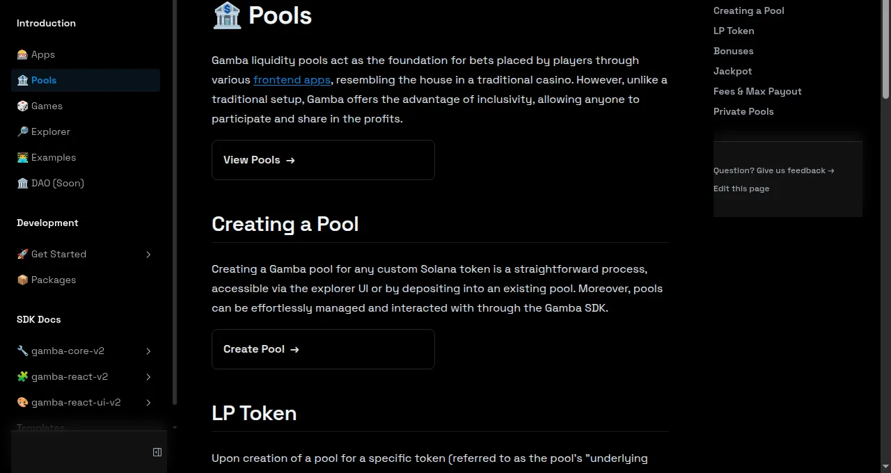Gamba documentation on creating a liquidity pool for a Solana token